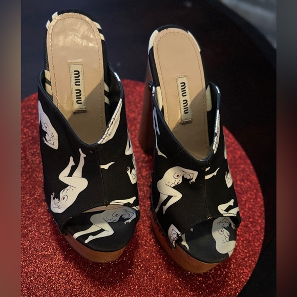 Miu Miu Nude Abstract Printed Heels Sz 36.5 - Picture 2 of 8